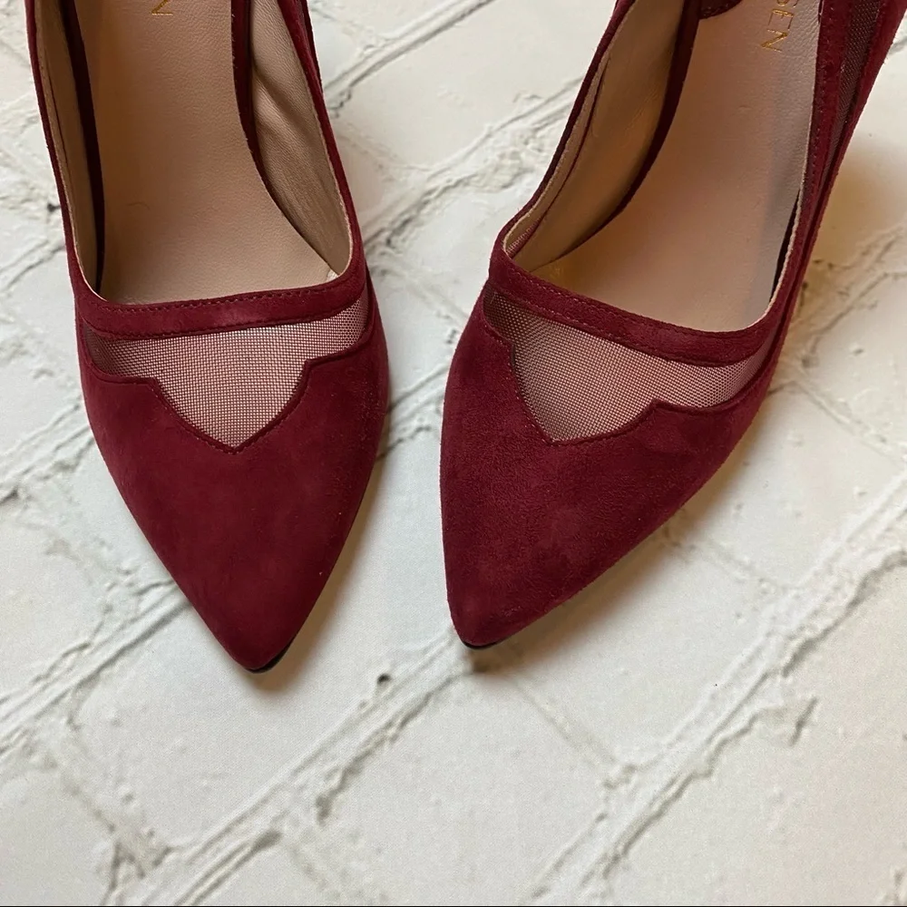 Nour Jensen Red Suede Heels 7 - Picture 3 of 6